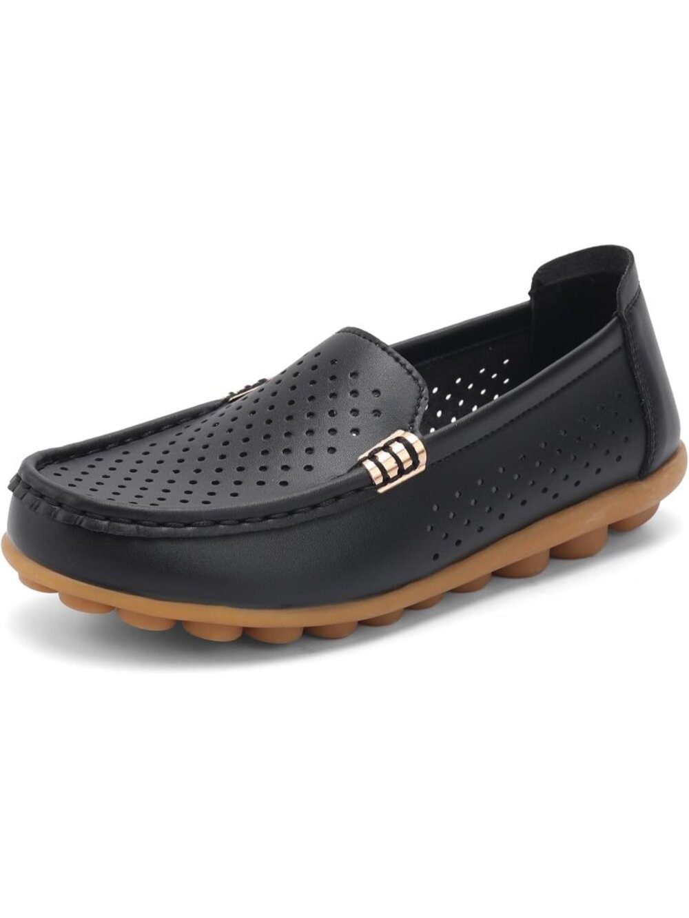 Women's Black Comfortable Leather Mocs Boat Solid Walking Slip-On Loafer Shoes